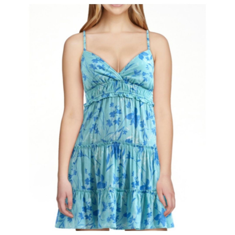 Surplice Tiered Floral Mini Sun Dress